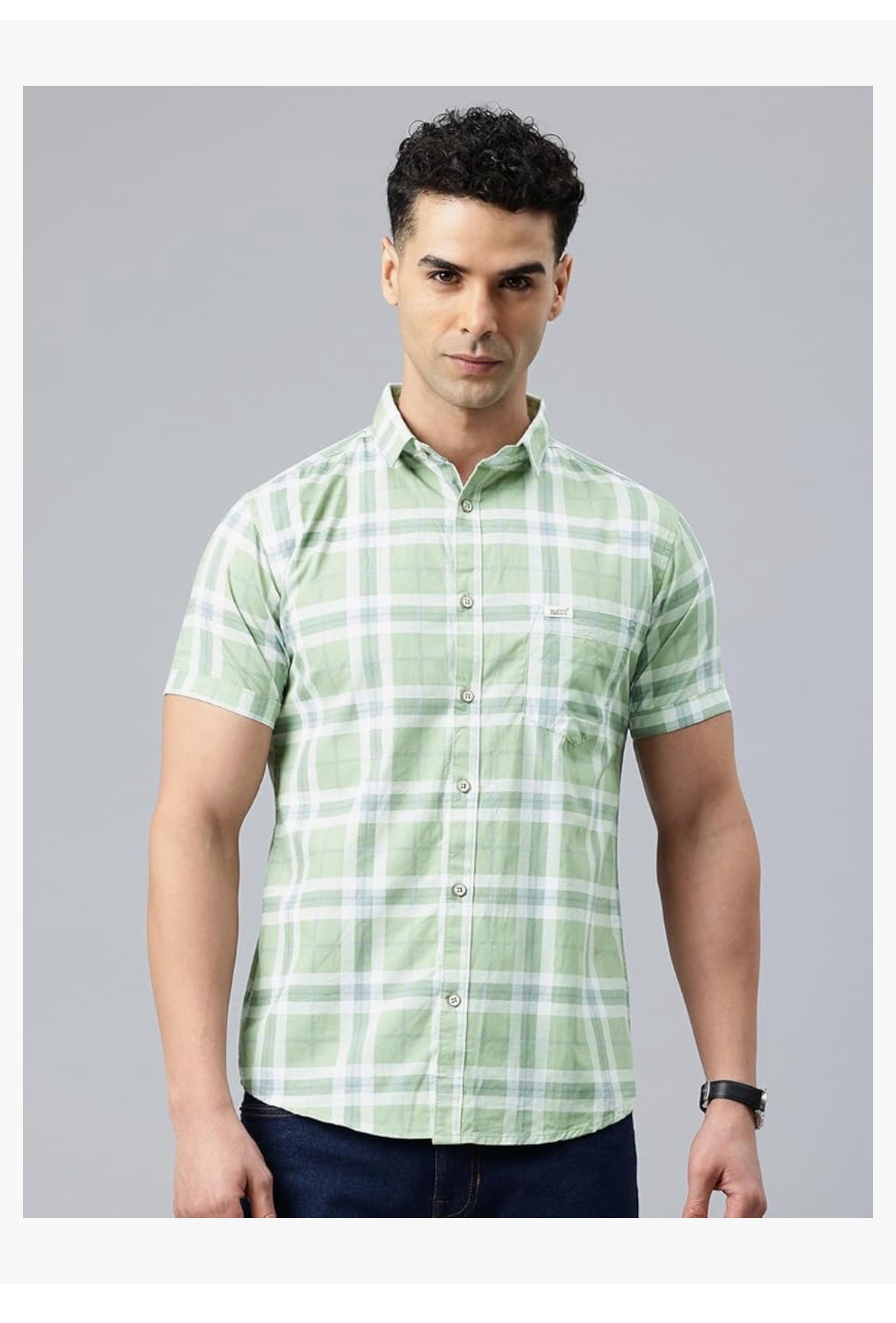 Man Men Slim Fit Pure Cotton Checkred Half Sleeve Casual Shirt
