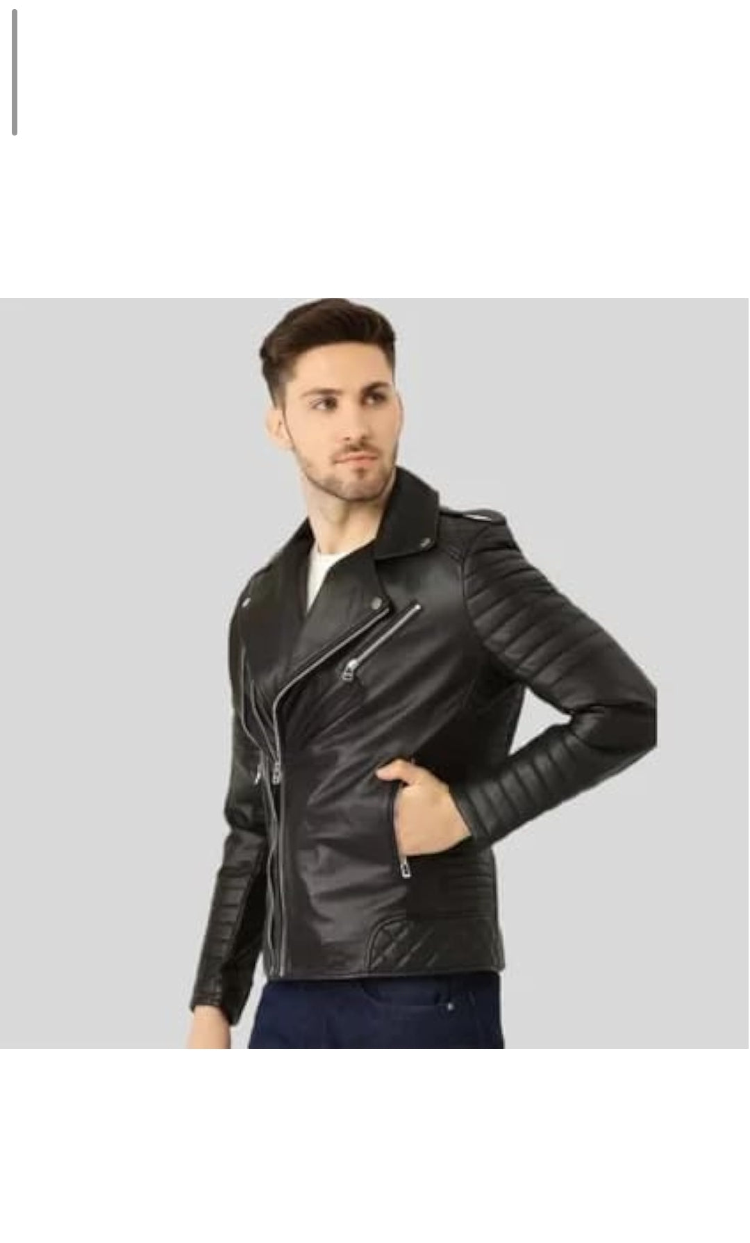 Men's Faux Leather Biker Jacket, Black, Quilted Shoulders, for winter season