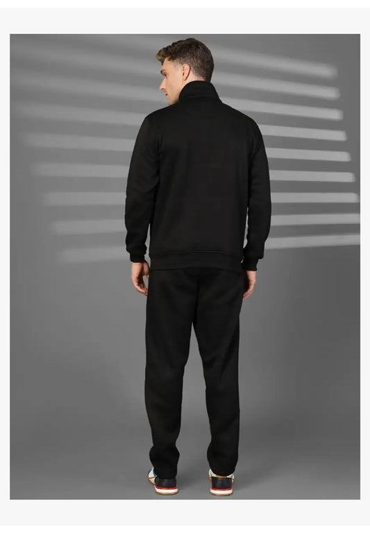 Mens High Neck Winter Tracksuit Full Zip Jacket with Elastic Waist Lower Warm and Soft Activewear Set for Gym Running and Casual Use