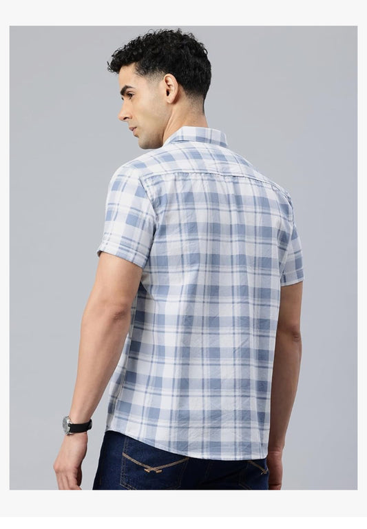Man Men Slim Fit Pure Cotton Checkred Half Sleeve Casual Shirt