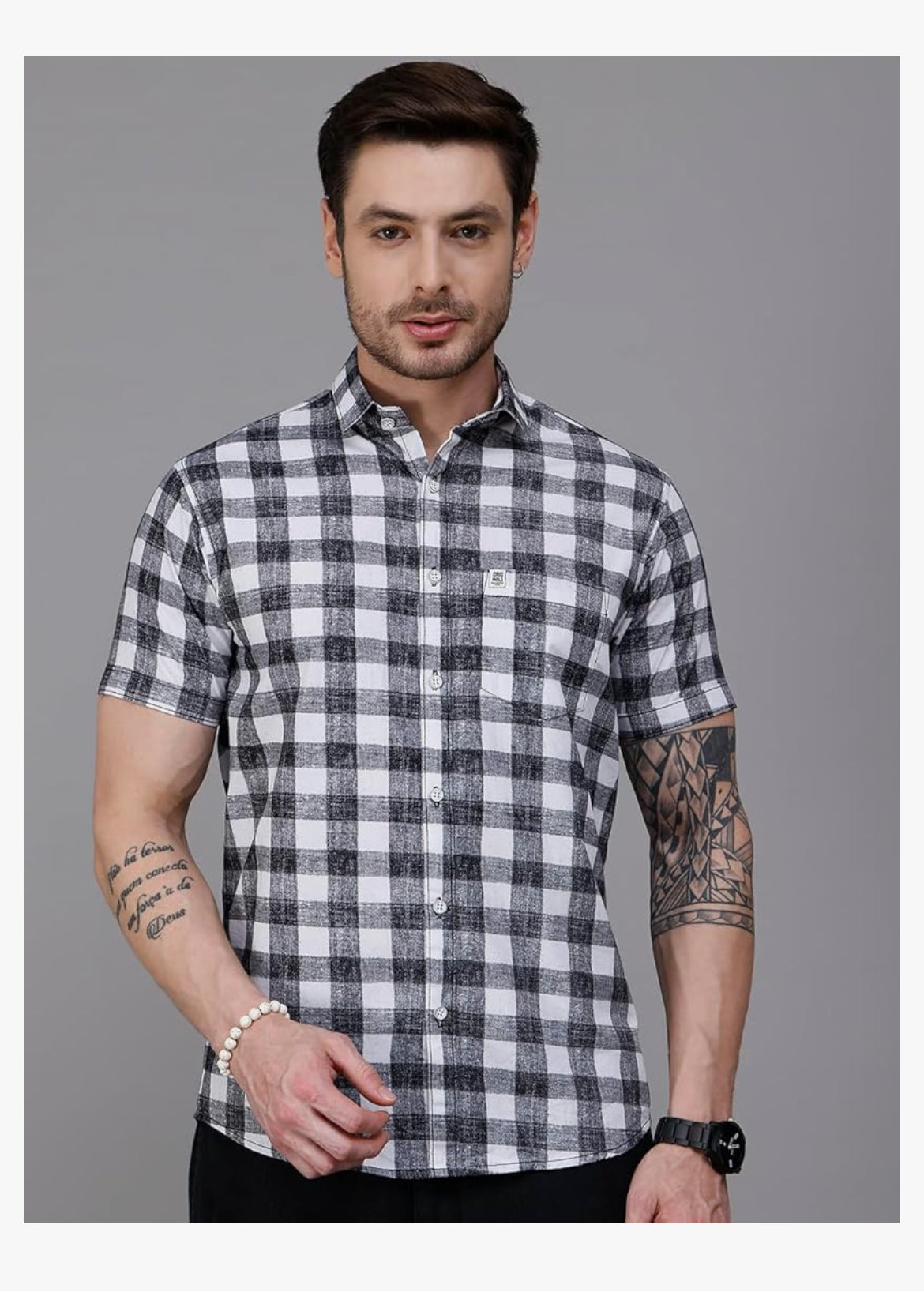 Man Men Slim Fit Pure Cotton Checkred Half Sleeve Casual Shirt