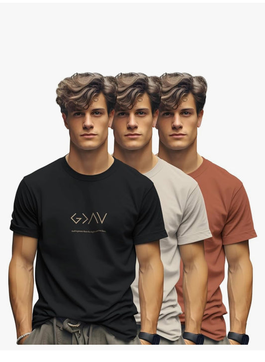 Trendy Printed Cotton Blend Crew Neck/Round Neck Half Sleeve Tshirt for Men - Pack of 3