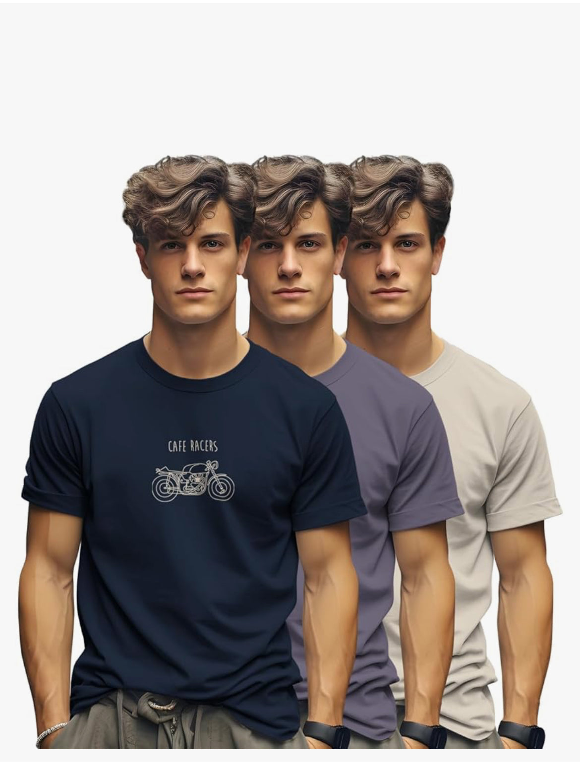 Trendy Printed Cotton Blend Crew Neck/Round Neck Half Sleeve Tshirt for Men - Pack of 3