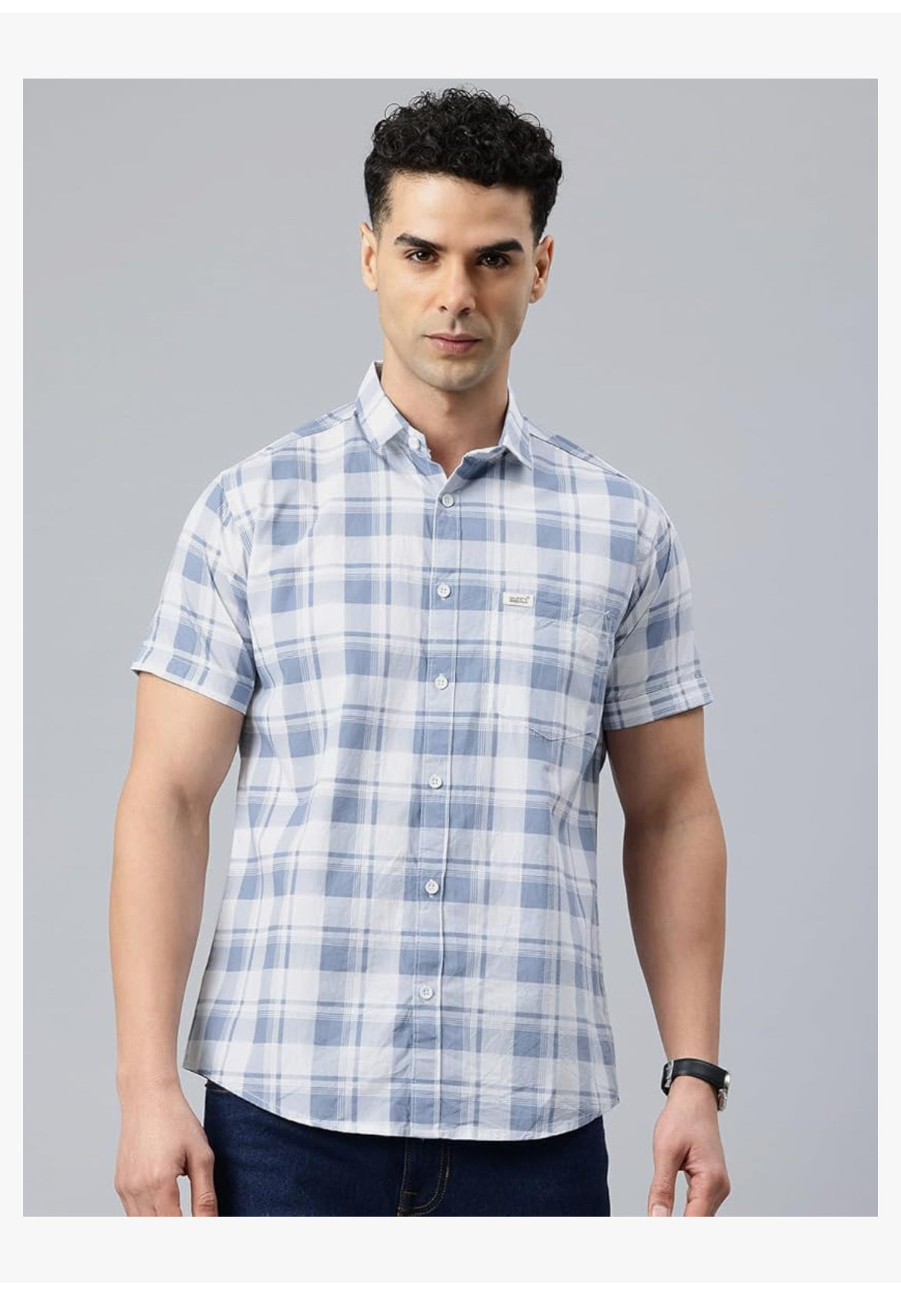 Man Men Slim Fit Pure Cotton Checkred Half Sleeve Casual Shirt