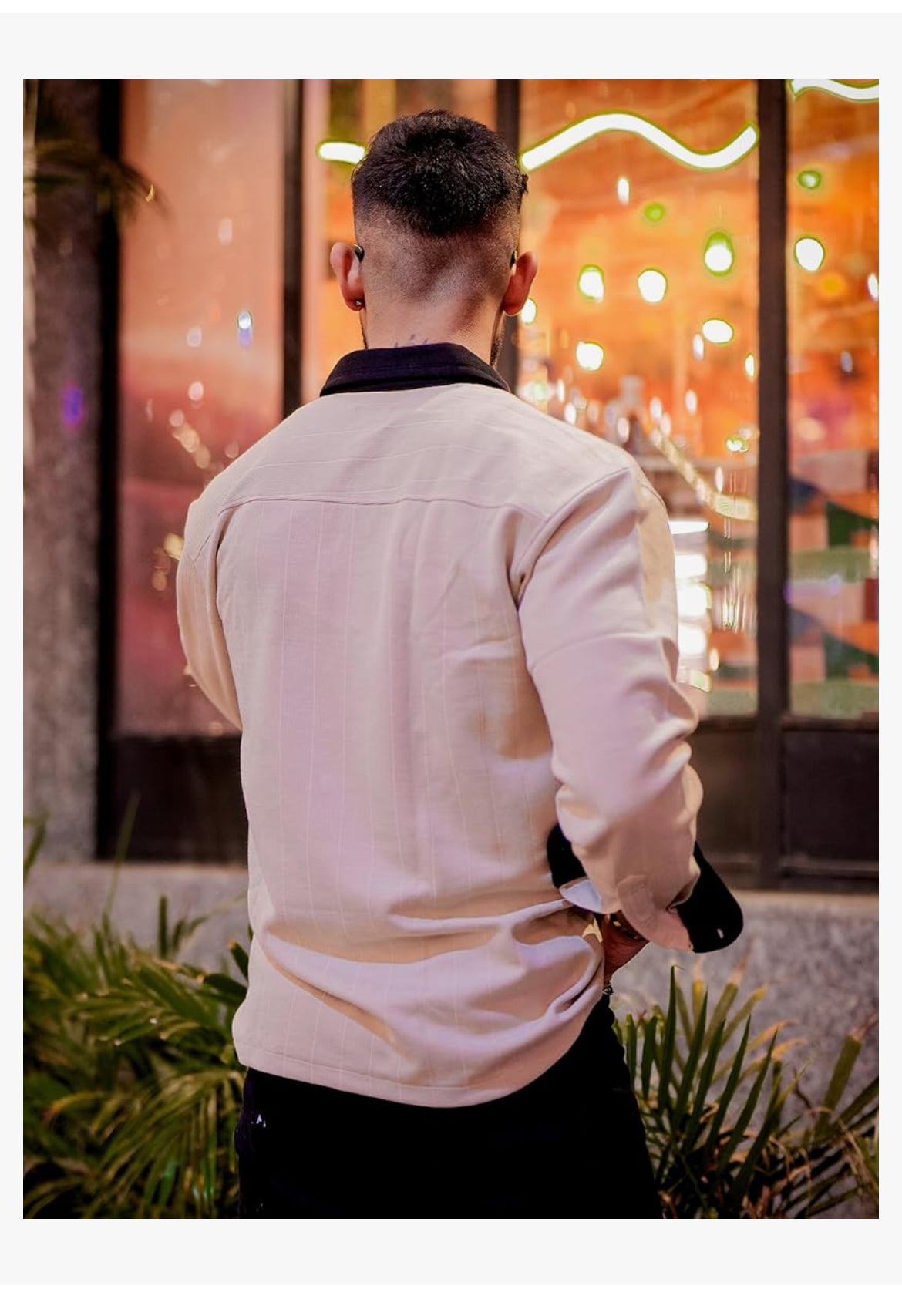 Mens Solid Collared Neck Full Sleeve Biscuit and Black Cotton Shirt