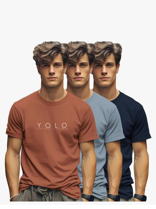 Trendy Printed Cotton Blend Crew Neck/Round Neck Half Sleeve Tshirt for Men - Pack of 3