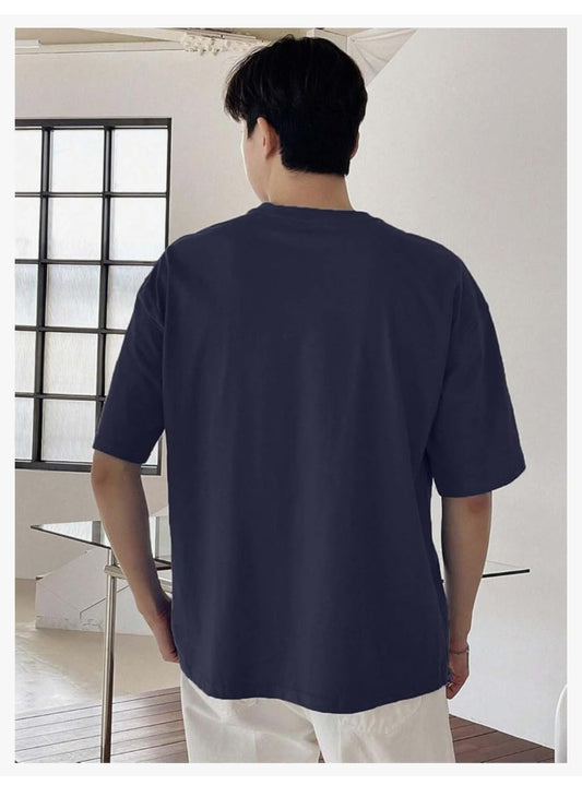 Man Cotton Blend Graphic Print Round Neck Half Sleeve Drop Shoulder Oversized T Shirt