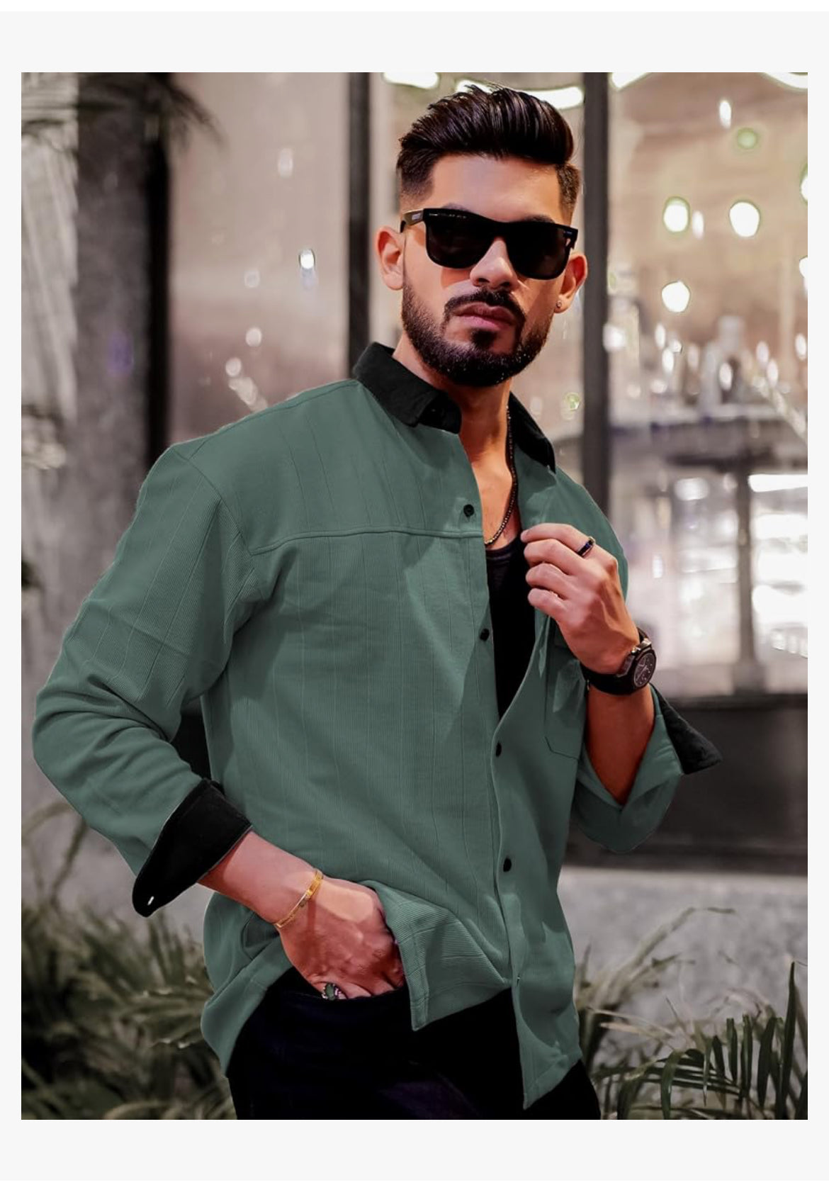 Mens Solid Collared Neck Full Sleeve Biscuit and Black Cotton Shirt