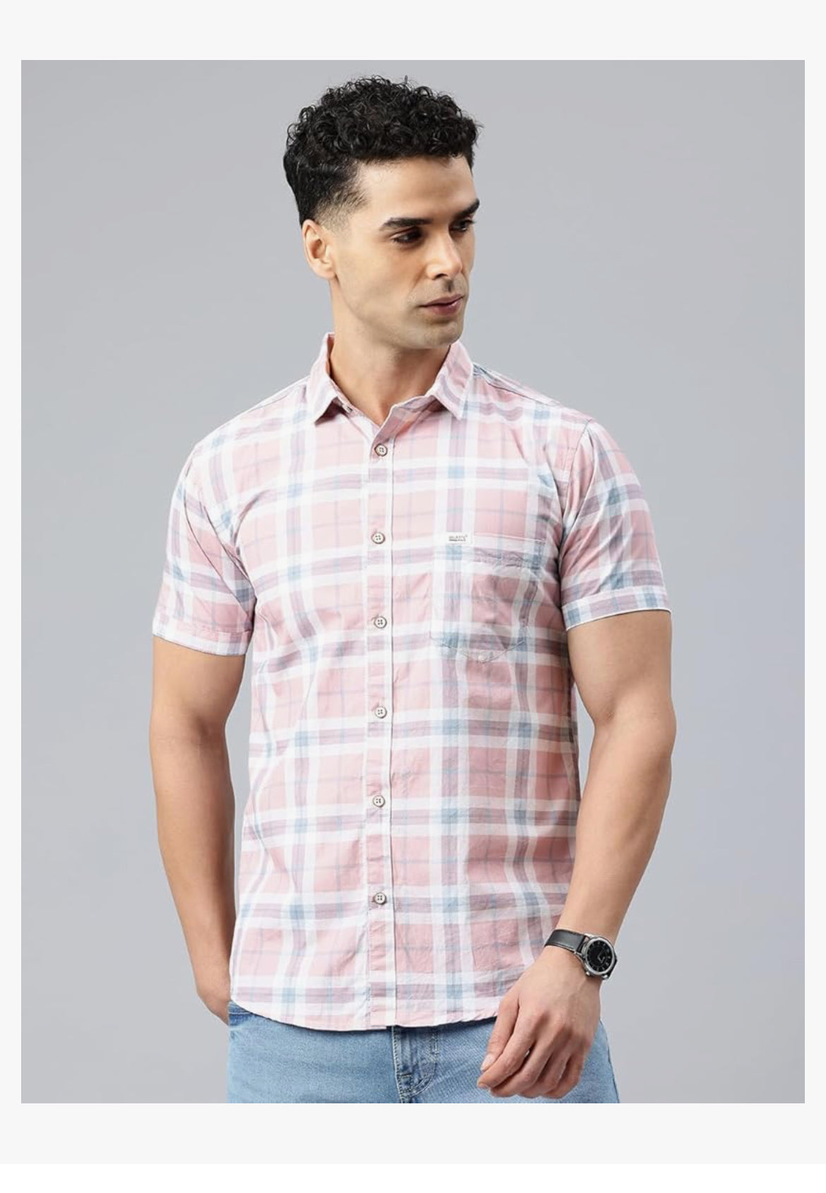 Man Men Slim Fit Pure Cotton Checkred Half Sleeve Casual Shirt