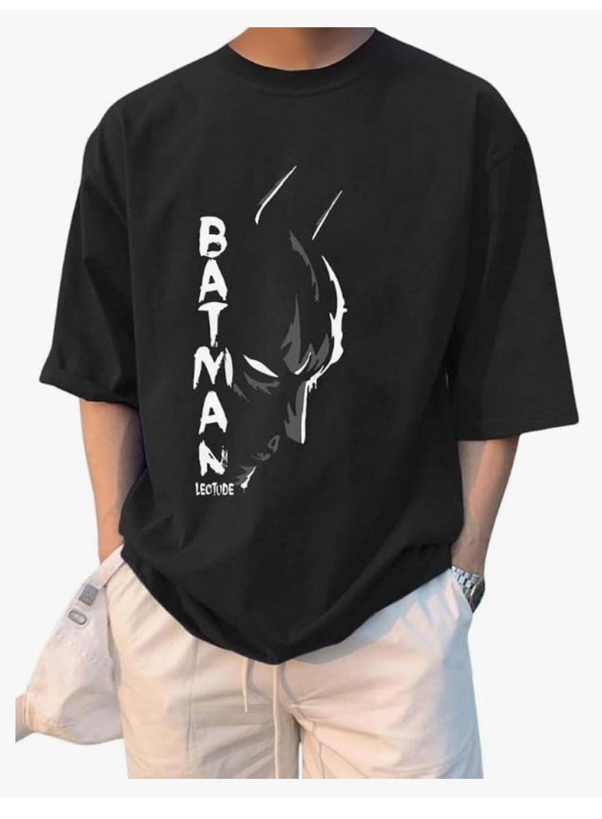 Man Cotton Blend Graphic Print Round Neck Half Sleeve Drop Shoulder Oversized T Shirt