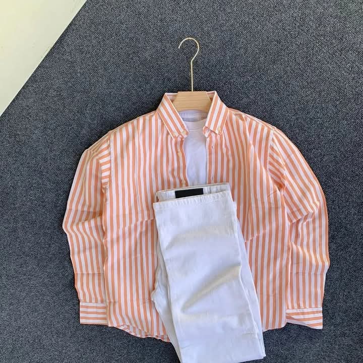 Line shirt and plan pant combo in cute colour