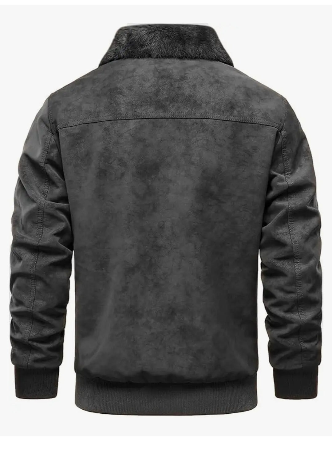Men's Faux Suede Bomber Jacket, Fur Collar, Fleece Lining
