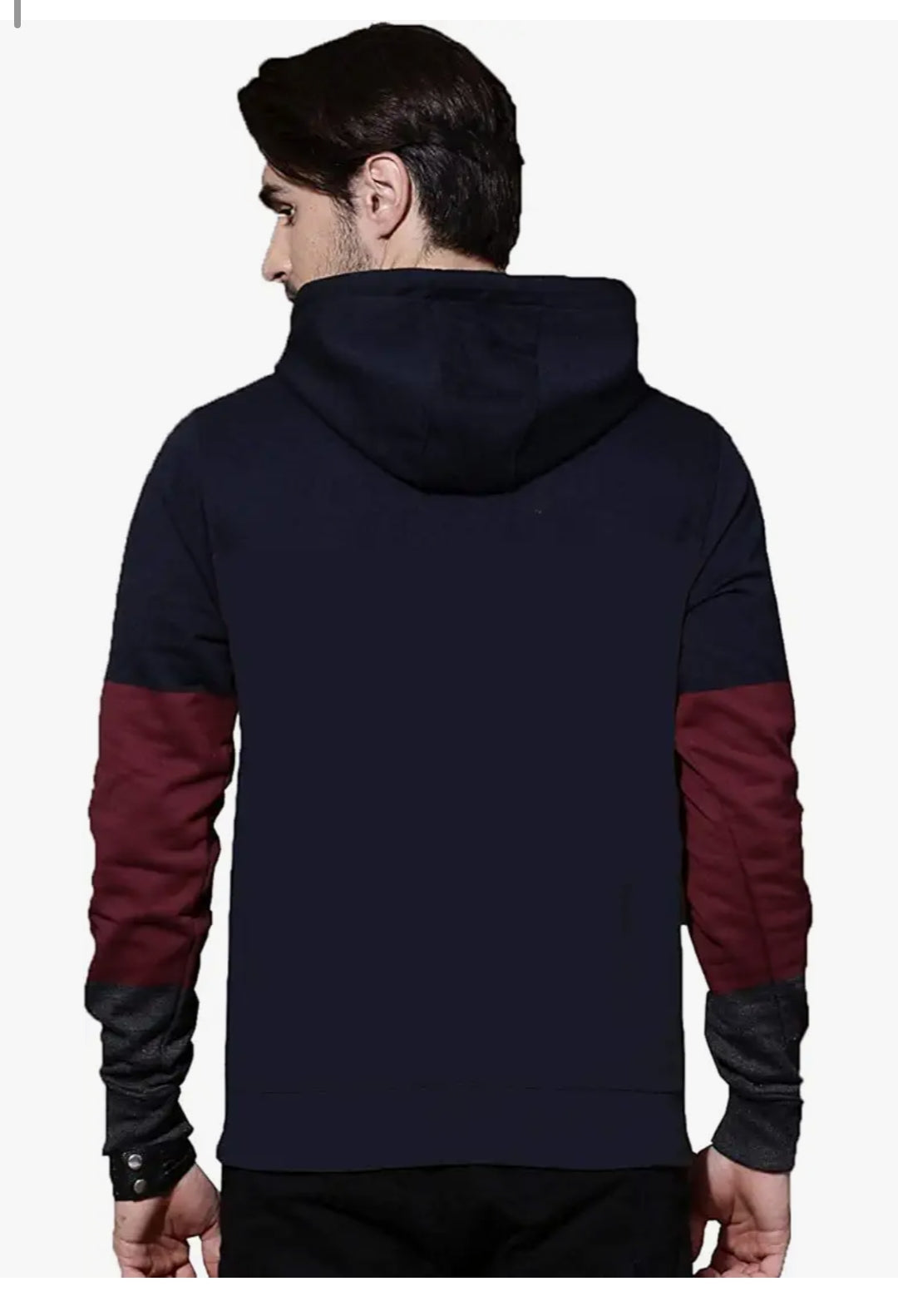 Material Regular Fit Full Sleeves Hooded Neck Navy & Maroon Colorblock Winter Wear Casual Jacket Sweatshirt Hoodie for Me