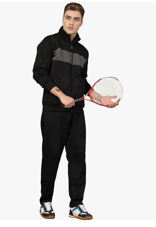 Mens High Neck Winter Tracksuit Full Zip Jacket with Elastic Waist Lower Warm and Soft Activewear Set for Gym Running and Casual Use