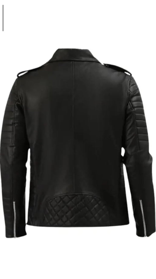 Men's Faux Leather Biker Jacket, Black, Quilted Shoulders, for winter season