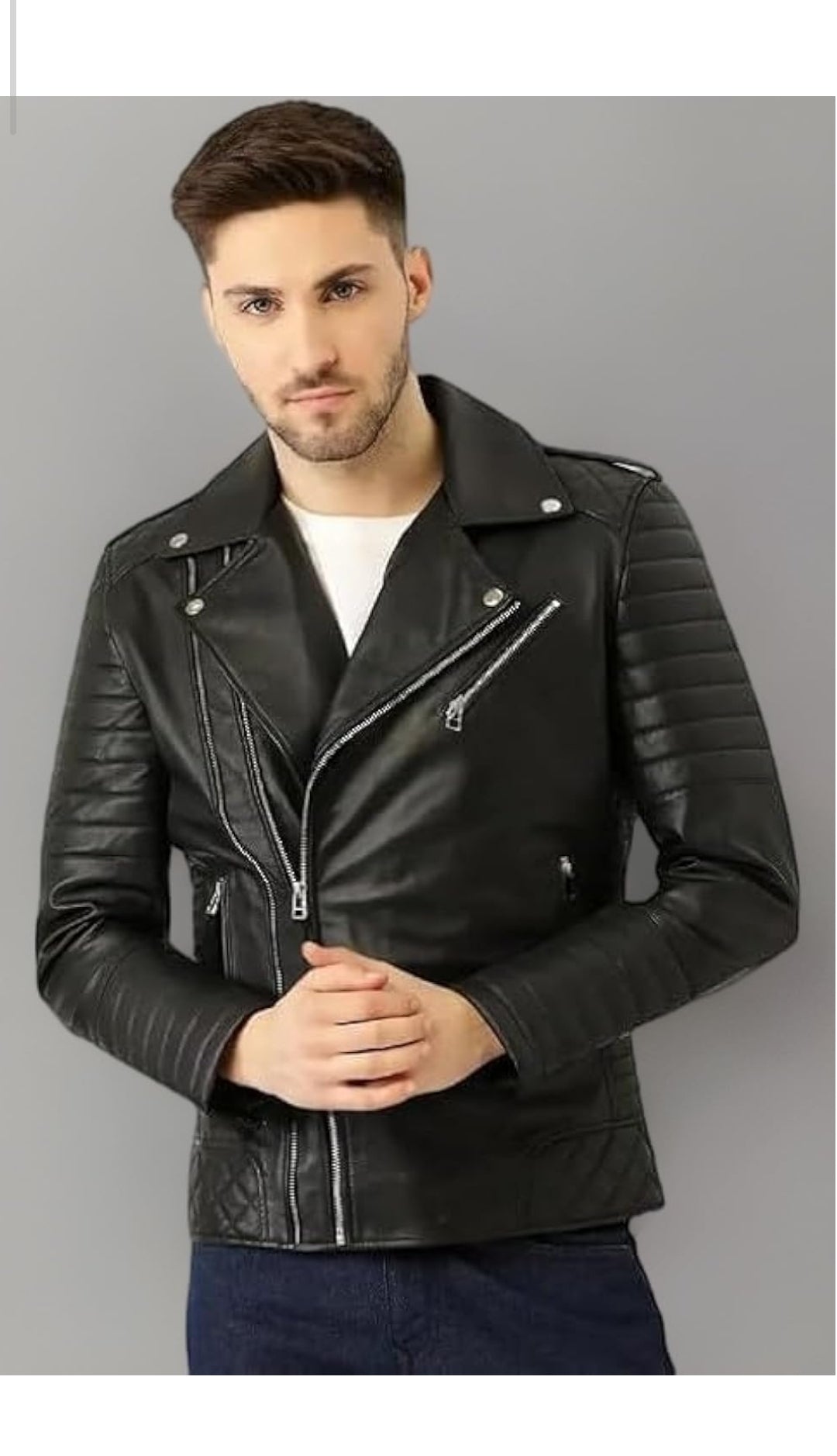 Men's Faux Leather Biker Jacket, Black, Quilted Shoulders, for winter season