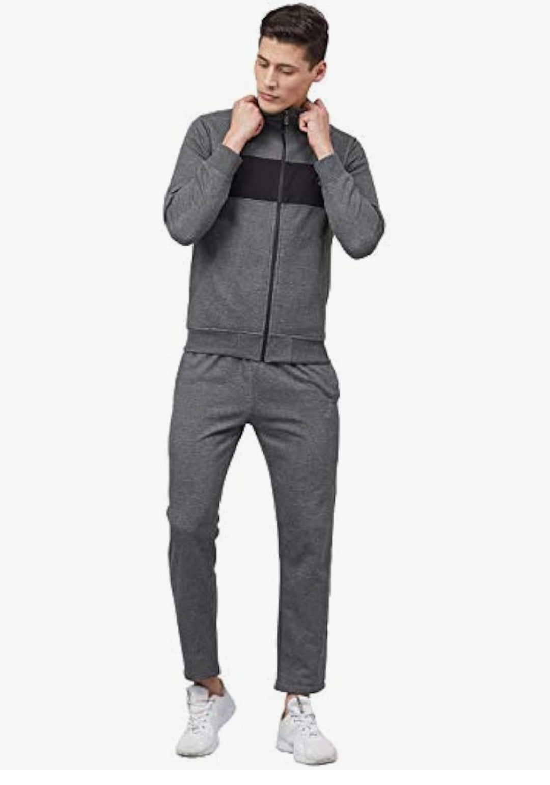 Mens High Neck Winter Tracksuit Full Zip Jacket with Elastic Waist Lower Warm and Soft Activewear Set for Gym Running and Casual Use